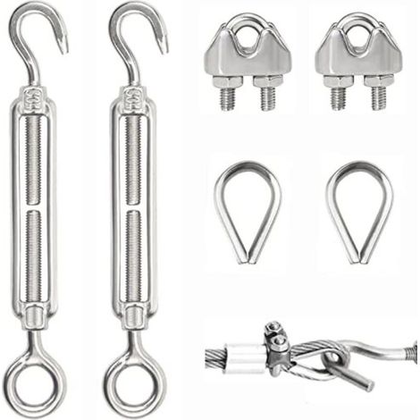 Tendeur Inox Serre Cable kit M5 Acier Inoxydable Crochet de Verrouillage Tension pour Serrer la Corde Tendue et Régler les Qccessoires Elastique 6 pièces - (1/5)
