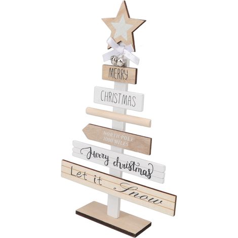 Weihnachtliche Tischdekoration aus Holz mit Sockel, ideal als Geschenk und zur Innendekoration (weiß). (1/5)