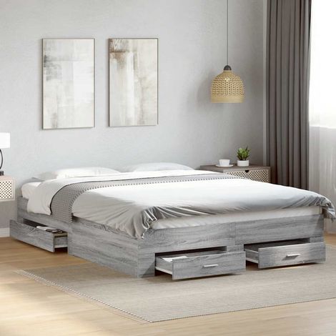 Cadre de lit avec tiroirs sans matelas sonoma gris 150x200 cm (1/5)