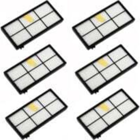 Pack of 6 replacement filters for Roomba vacuum cleaners series 800, 900, 850, 860, 861, 866, 870, 880, 890, 900, 960, 980, 981, 985 (1/5)