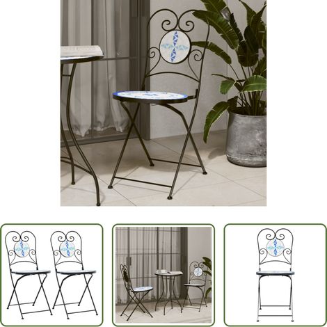 Chaise pliante - Chaises de bistro pliables lot de 2 bleu et blanc céramique (1/5)