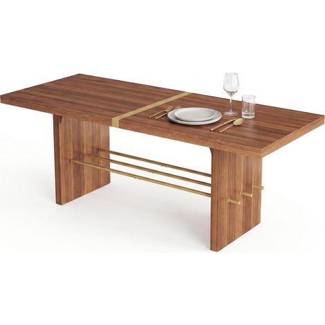 FurnitureR Grande table de 180 × 75 cm effet noyer avec plateau MDF de 4 cm et détails dorés, idéale pour les repas de 6 à 8 personnes (1/5)