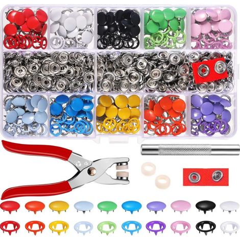 Kit de 200 boutons pression avec pince métalliques 10 couleurs pour jersey loisirs créatifs vête 9,5 mm (1/5)