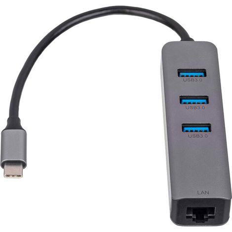 Adaptador Akyga AK-AD-66 con concentrador USB C / 3 puertos USB 3.1 / RJ45 y tarjeta de red Ethernet. (1/4)