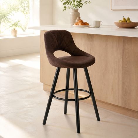 Barhocker mit Rückenlehne 68 cm Stoff Holz Dunkelbraun OKMYHOME (1/5)
