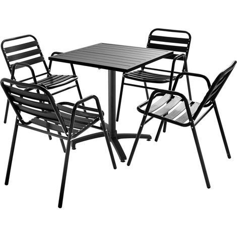 Ensemble table de jardin bistrot et 4 chaises en aluminium gris (1/5)