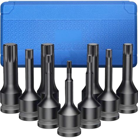 Juego de puntas XZN Spline de impacto en llaves de vaso 1/2",  M4 a M16 PUNTAS MULTICARAS, 9 piezas (1/5)