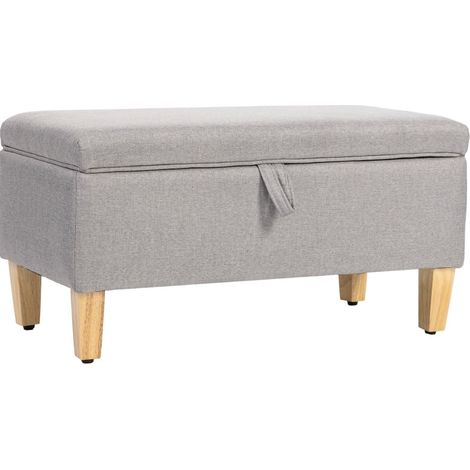 Panca contenitore in tessuto effetto lino, pouf imbottito con gambe in legno, grigio chiaro (1/5)