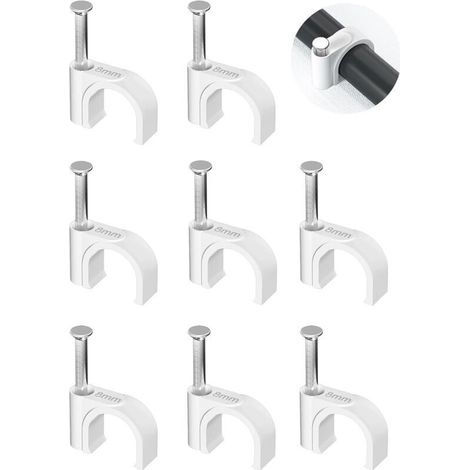 Pack of 100 round Ethernet cable clips, 8 mm, for wall mounting, TV cables, speakers, coaxial cables, Cat5/Cat5e/Cat6/Cat7, RJ45 (1/5)