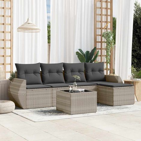 Salon de jardin 6 pièces en résine tressée gris clair avec coussins et table, 48.4kg - PANGIVO (1/5)