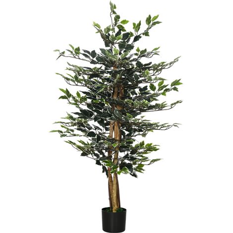 HOMCOM Pianta Finta Verde di Fico con 702 Foglie e 3 Tronchi con Vaso Ø15x12.5cm