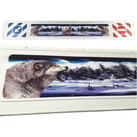 Semi-remolque de barro de diseño 3D con lobos 35x240cm, blanco, de goma resistente