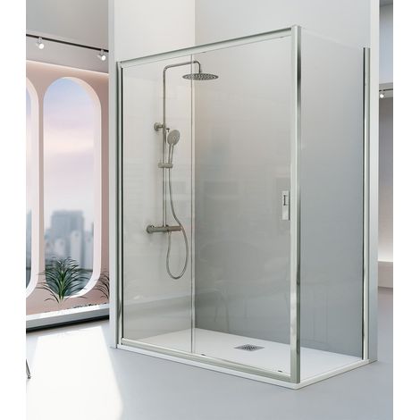 KASSANDRA SIENA Mampara Frente de Ducha Fijo + Puerta Corredera Plata Brillo Transparente - Medida: 135 cm - ref: IE1021616S195135 (1/2)