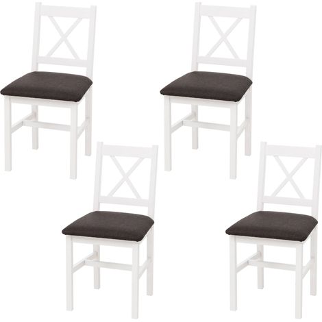 Set di 4 sedie da sala da pranzo HHG-613, schienale alto, soggiorno cucina, legno massello, bianco, cuscini nero
