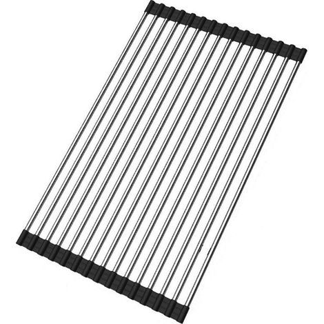 Égouttoir à vaisselle pliable en acier inoxydable, support de séchage pour assiettes et couverts (1/3)