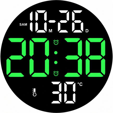 Horloge murale LED numérique ronde multifonction GH0736 affichage vert vert 630 g – Livraison gratuite