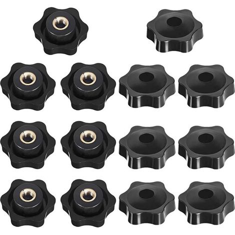 Bouton de Serrage Tête étoile, Étoile Tête Écrous De Serrage Bouton, Serrage Écrous Poignée Forme Étoile, Bouton De Serrage De Filetage, pour Machine-outil, Noire, M6, 14 Pièces (1/4)