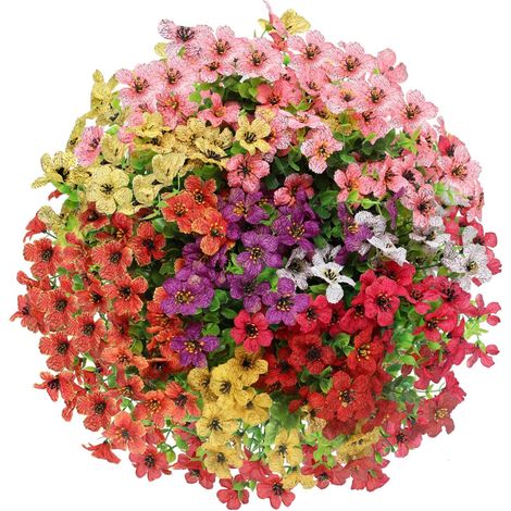 fleurs artificielles d'extérieur fausses plantes résistantes aux UV jonquilles buis décoration extérieure pour terrasse Lot de 10 (1/4)
