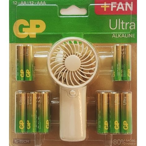 GP Ultra Alkaline Pack de 12 Pilas AAA + 12 Pilas AA + Ventilador de Mano de Regalo
Nueva y mejorada gama alcalina - Ultra.
Libera hasta un 80 % más d