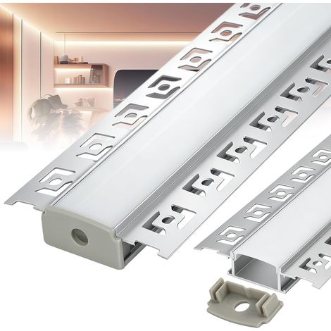 Profilé LED pour cloison sèche - 12/20 x 1 m (12/20 m) - Profilé en aluminium - Pour bandes LED jusqu'à 20 mm de large - Rail encastré et diffuseur - Pour éclairage indirect au plafond (12 x 1 m) (1/5)