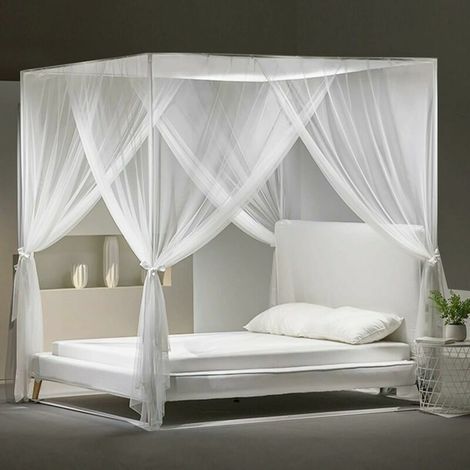 Moustiquaire de Lit Double SZHTFX Grand Moustiquaire Carré Lits Simples 4 Portes pour Anti-Insectes Universelle Voilage Baldaquin IntéRieur et ExtéRieur 210190240cm avec Outil d'installation (1/4)