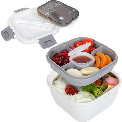 1 Boîte Repas 1700ml, Double Couche, PP Sans BPA, Micro-onde, École Travail (1/5)