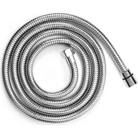 Tuyau de douche extra long de 300 cm en chrome brossé avec insert en laiton et écrou – Léger et flexible (1/5)