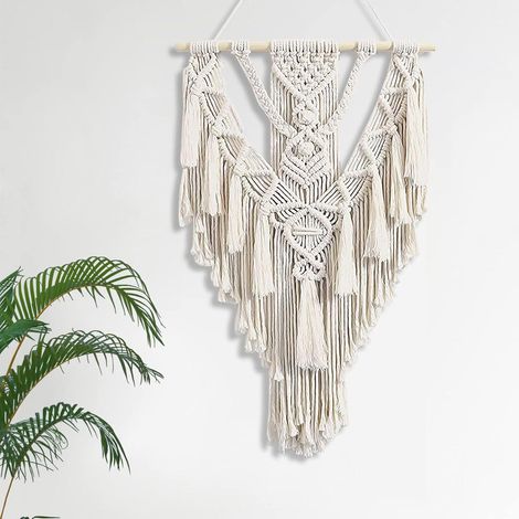 Décoration Murale Macramé Tressé Main, Grand Panneau Bohème 70x55cm en Coton pour Salon, Chambre et Intérieur (1/5)