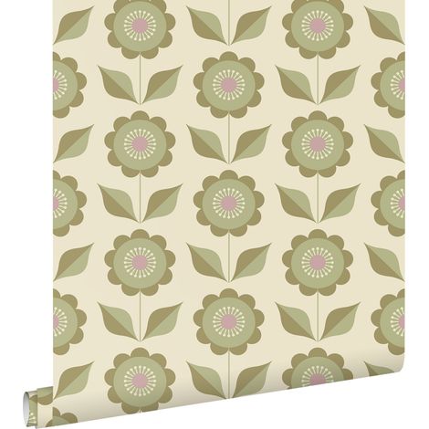 papier peint fleurs vert grisé - ESTAhome (1/5)