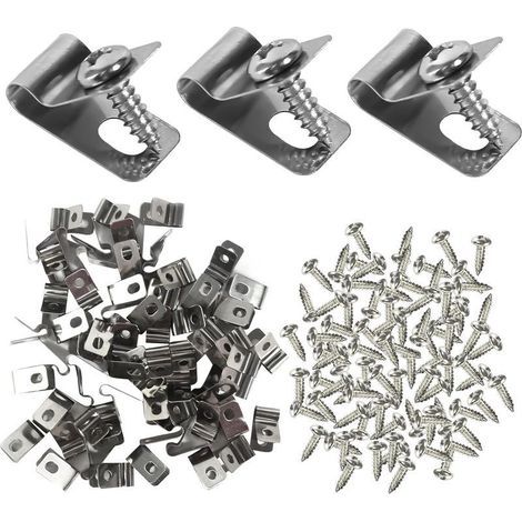 Lot de 100 Pinces de Fixation pour Clôtures Agricoles Agrafe Grillage Clips en Acier Inoxydable avec Vis Serre Cable Acier Pince pour Grillage Clips de Fixation pour Clôture en Bois Métal ou Vinyle (1/5)