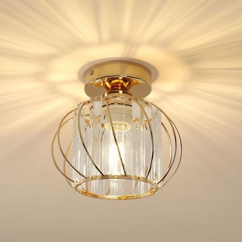 Plafonnier en Cristal Moderne E27 Mini Plafonnier Mini Lustre en Cristal Semi-encastré,Lampe Plafond Cristal pour Salon Chambre Entree Couloir (doré) (1/5)