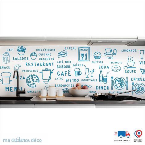 Crédence : Dessin food clair - Couleur Bleu clair - Alu composite - 120 - 60 (1/3)