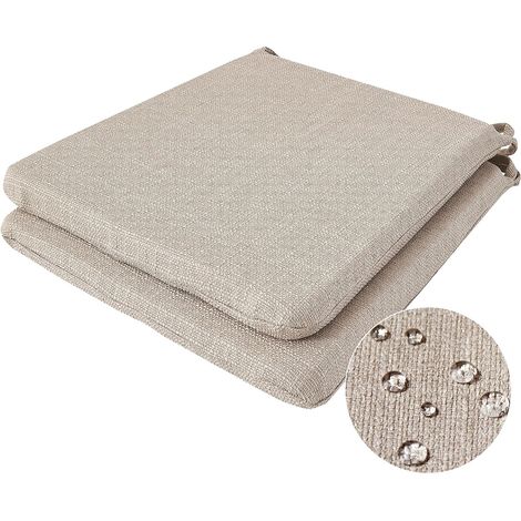 Set of 2 Beige Chair Cushions with Ties: Trapezoidal Cushions 38 – 42 cm, Linen Look Upholstery (1/5)