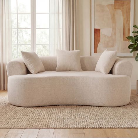 Canapé 2 places 66,93 x 40,35 x 24,41 po blanc, dossier bas, tissu chenille MEUBLIV (1/5)