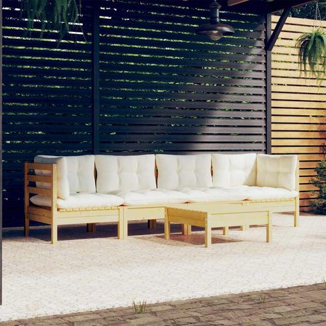 vidaXL Muebles de jardín 5 pzas y cojines madera maciza de pino crema (1/5)