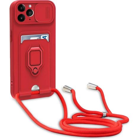 Coque Téléphone Silicone Rouge avec Dragonne Réglable et Anneau Métal, Compatible iPhone 13 Pro Max, Protection (1/5)