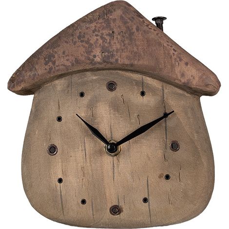 Horloge de Table à Poser en Bois Marron Style Rustique Campagne 18 x 5 x 19 cm - PANGIVO (1/3)