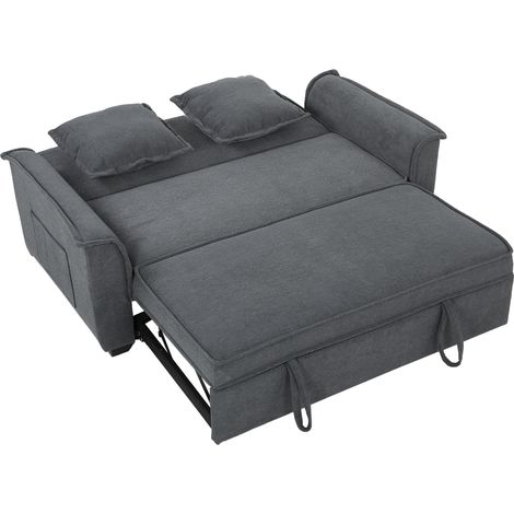 Divano Letto 2 Posti 3 in 1 con Schienale Regolabile in 3 Posizioni e 2 Cuscini in Ciniglia Grigio Scuro (1/5)