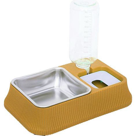 Gamelles Doubles Automatiques - Modèle Carré Jaune - Bol Inox Détachable 500ml pour Chien et Chat Moyen