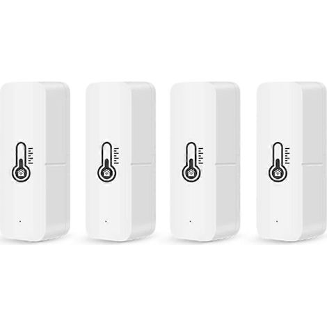 Lot de 4 capteurs intelligents de température et d'humidité Tuya WiFi pour l'intérieur, compatibles avec Alexa et Google Home Assistant, et dotés d'une application de surveillance. (1/5)