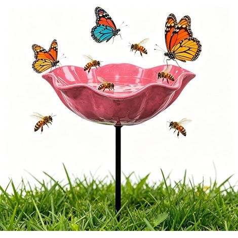 Nouveau Bain Oiseaux Artisanal Fleurs Bain Oiseaux Décoratif Métal Motif Fleurs ,Rose, Bol DeBain Coloré en Forme d'abeille Papillon, pour Jardin, Patio, Cour, Décoration De Pelouse (1/5)