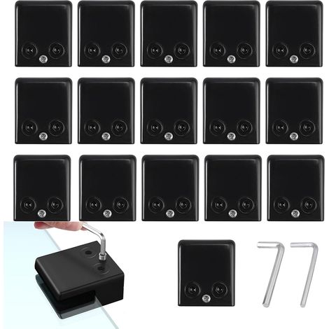 16PCS pinces à verre 8-10mm en acier inoxydable 304 clips en verre noir support en verre réglable dos plat pour balustrade rampe d’escalier, pinces à pour fenêtre d’escalier (1/5)