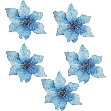 20 künstliche, glitzernde Hochzeitsblumen (BLAU)