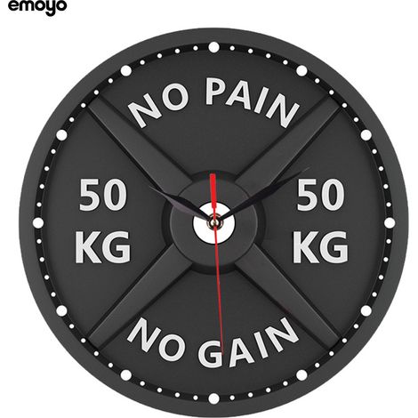 Horloge Murale Fitness avec Poids de Musculation, Cadran Rond 25 cm, Fonctionne sans Tic-Tac, Silencieuse, à Piles, Décoration Salle de Sport (1/5)