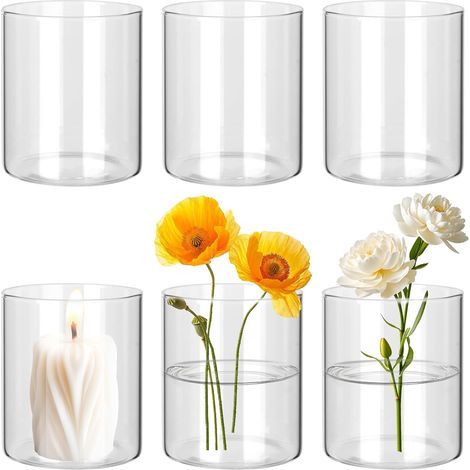 Pieces Flower Vases, Mini Glass Vases, 8.5 x 10 cm, Small Glass Vases, Cylindrical Vase for Party Decoration, Floral Arrangements, Wedding Centerpieces, DIY (1/5)