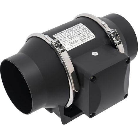Ventilateur tubulaire, 100 mm, noir, 220 m³/h, avec moteur EC, économe en énergie et 35 dB(A), silencieux, étanche IPX2, pour cave, garage, cuisine, salle de bain, serre - Kit de montage + prise (1/5)
