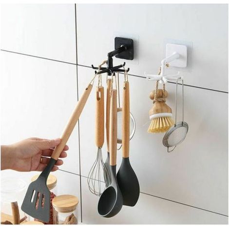 Support Ustensiles Cuisine - Sans Percage - Rotation 360° - Pour Cuillères Et Spatules - Sous Armoire - 2 Pièces (1/5)