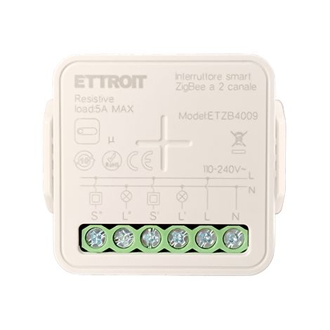 ETTROIT ETZB4009 MODULO RELÈ SMART WI-FI 2 CANALI ZIGBEE TUYA ON/OFF 10A COMPATIBILE CON AMAZON ALEXA E GOOGLE HOME (1/5)