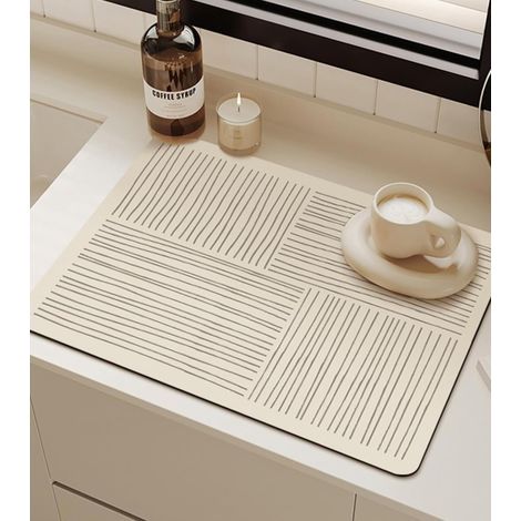 Tapis Absorbant Vaisselle et Machine à Café, Tapis Vaisselle Absorbant à Rayures 40x60 cm, Égouttoir de Cuisine Antidérapant, Idéal pour Plan de Travail, Évier et Bar, Séchage Rapide, Anti-Moisissure (1/5)