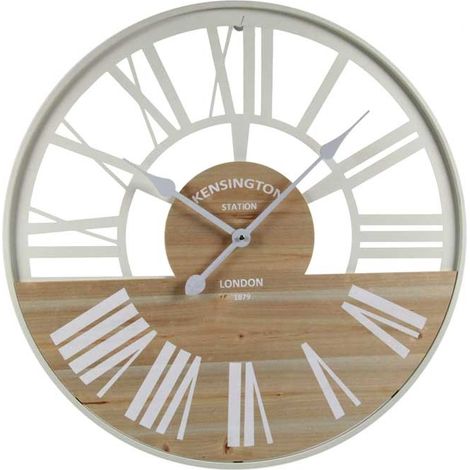 OROLOGIO PARETE BIANCO IN METALLO E LEGNO 60X2 CM CON NUMERI ROMANI (1/2)